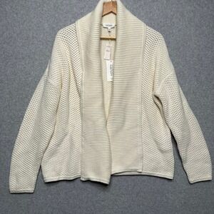 Haven Well Within Womens Organic Cotton Shawl Collar Cardigan Cream Large NEW